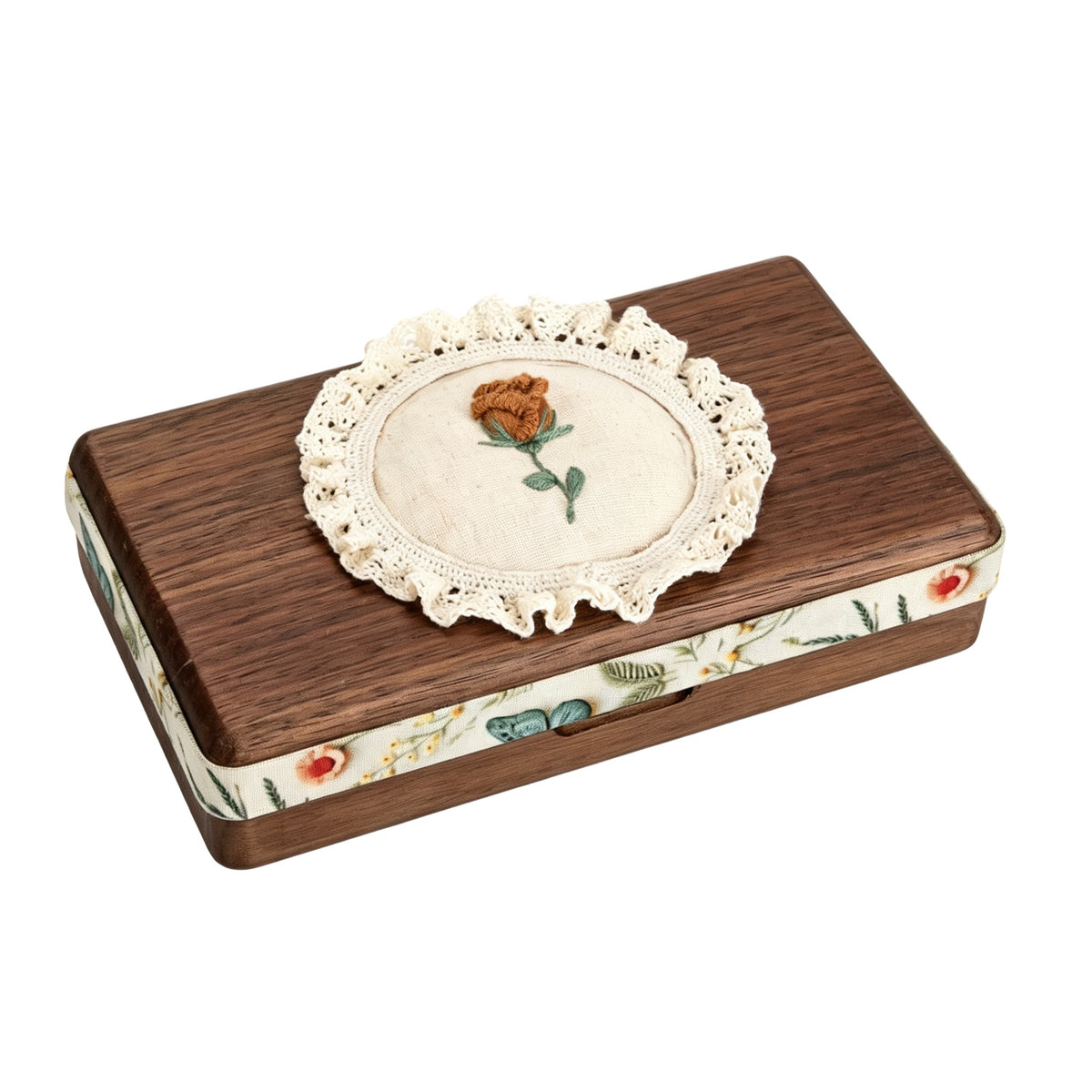 Rose Inlay Wood Jewelry Box