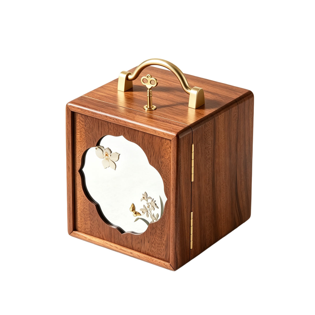 Wood Floral Inlay Jewelry Box
