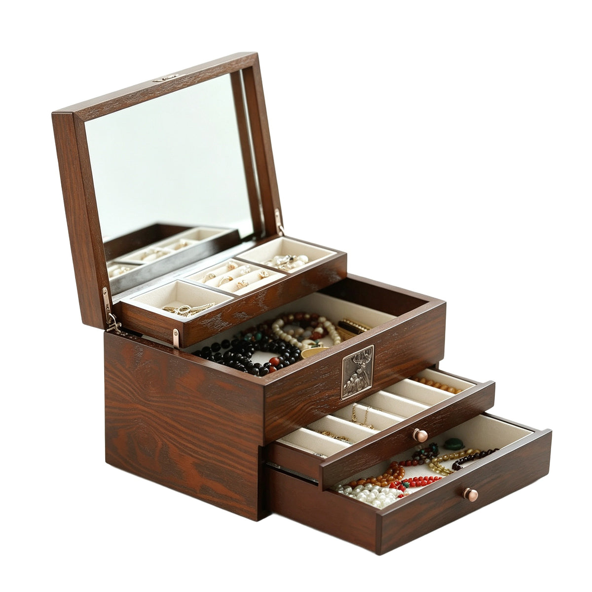 Vintage Wooden Multi-Layer Jewelry Box