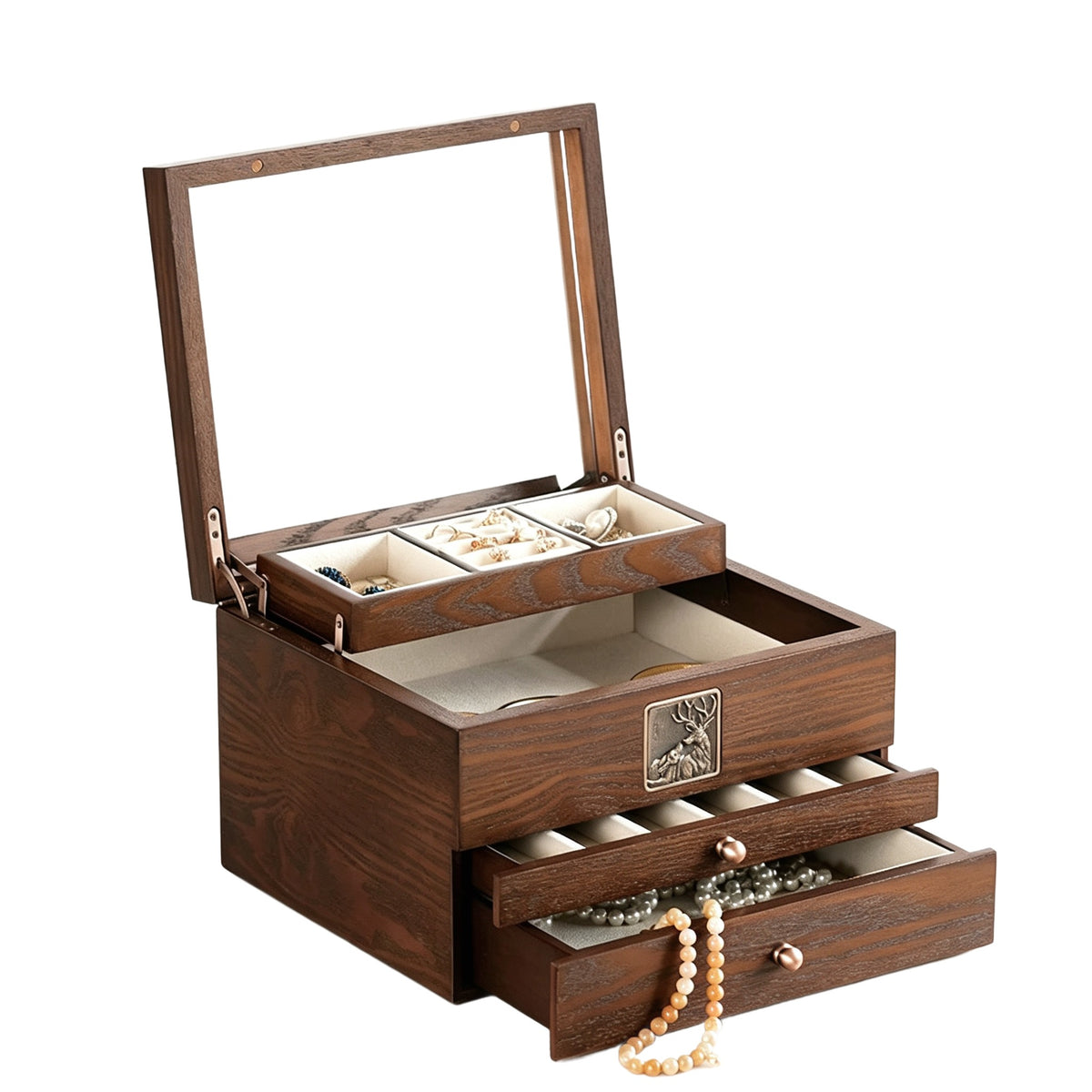 Vintage Wooden Multi-Layer Jewelry Box