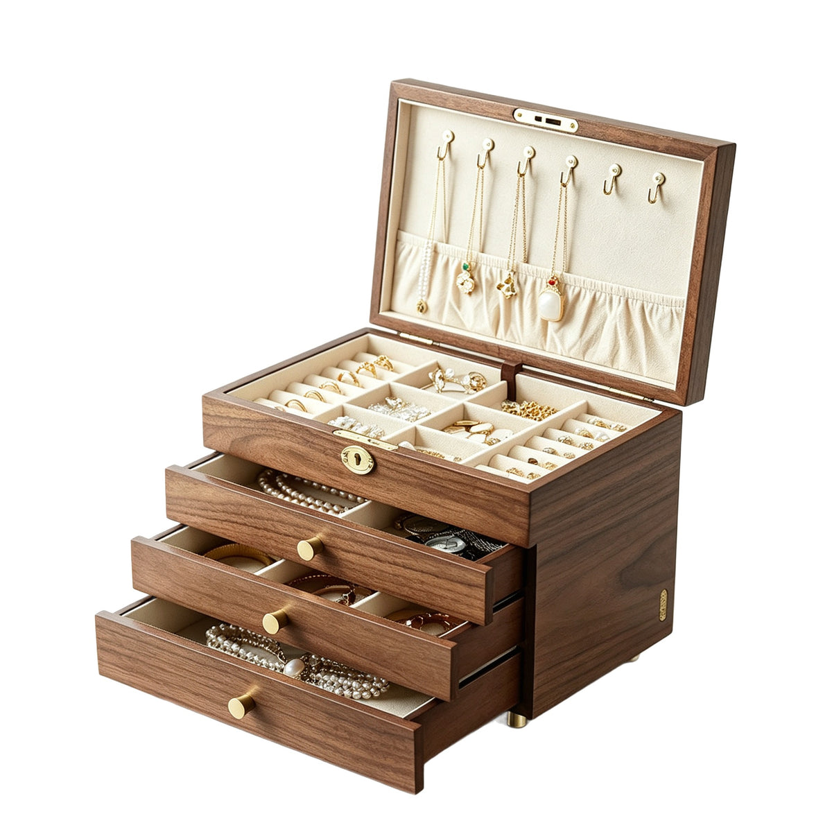 Vintage Wooden Multi-Layer Jewelry Box