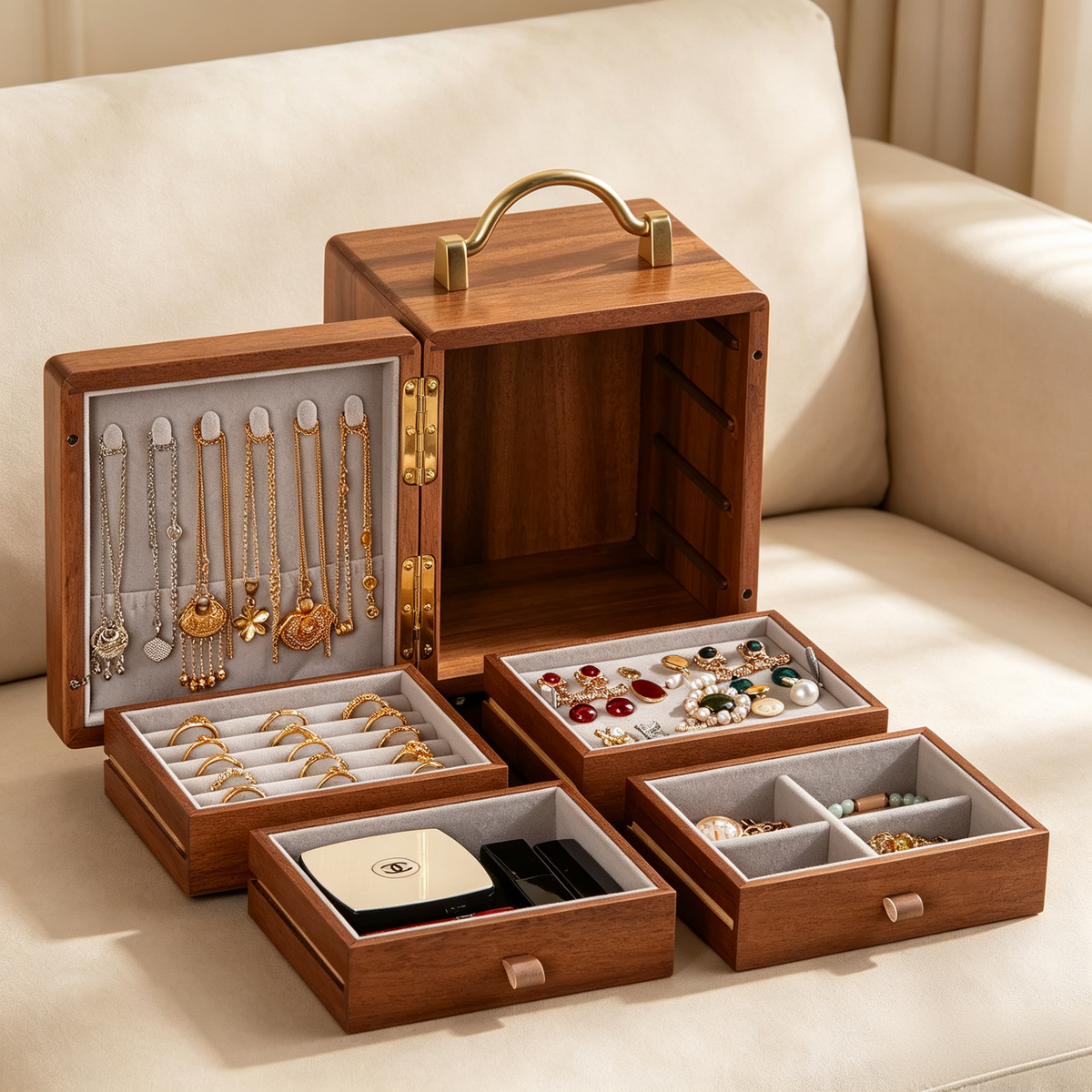 Wood Floral Inlay Jewelry Box