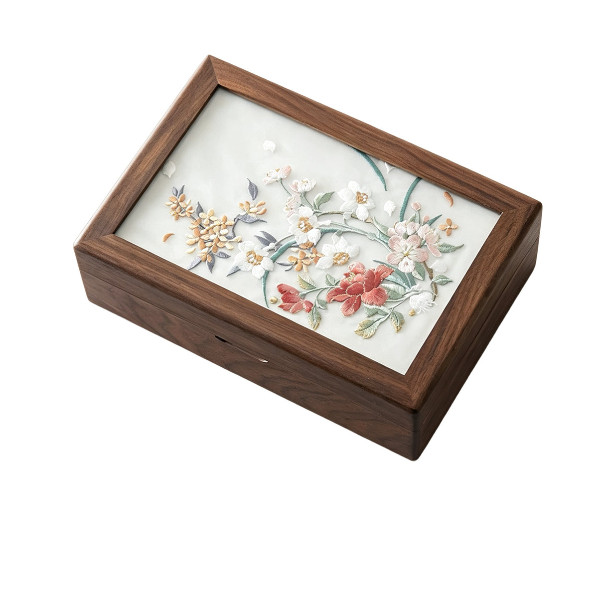 Peach Wood Floral Jewelry Box