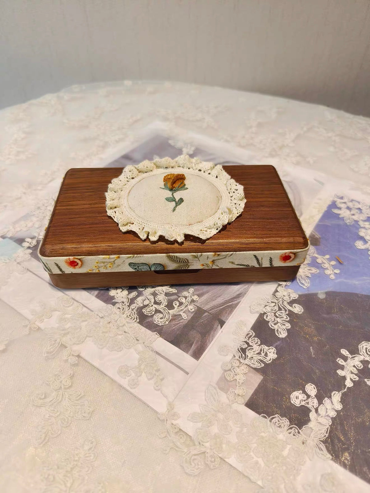 Rose Inlay Wood Jewelry Box