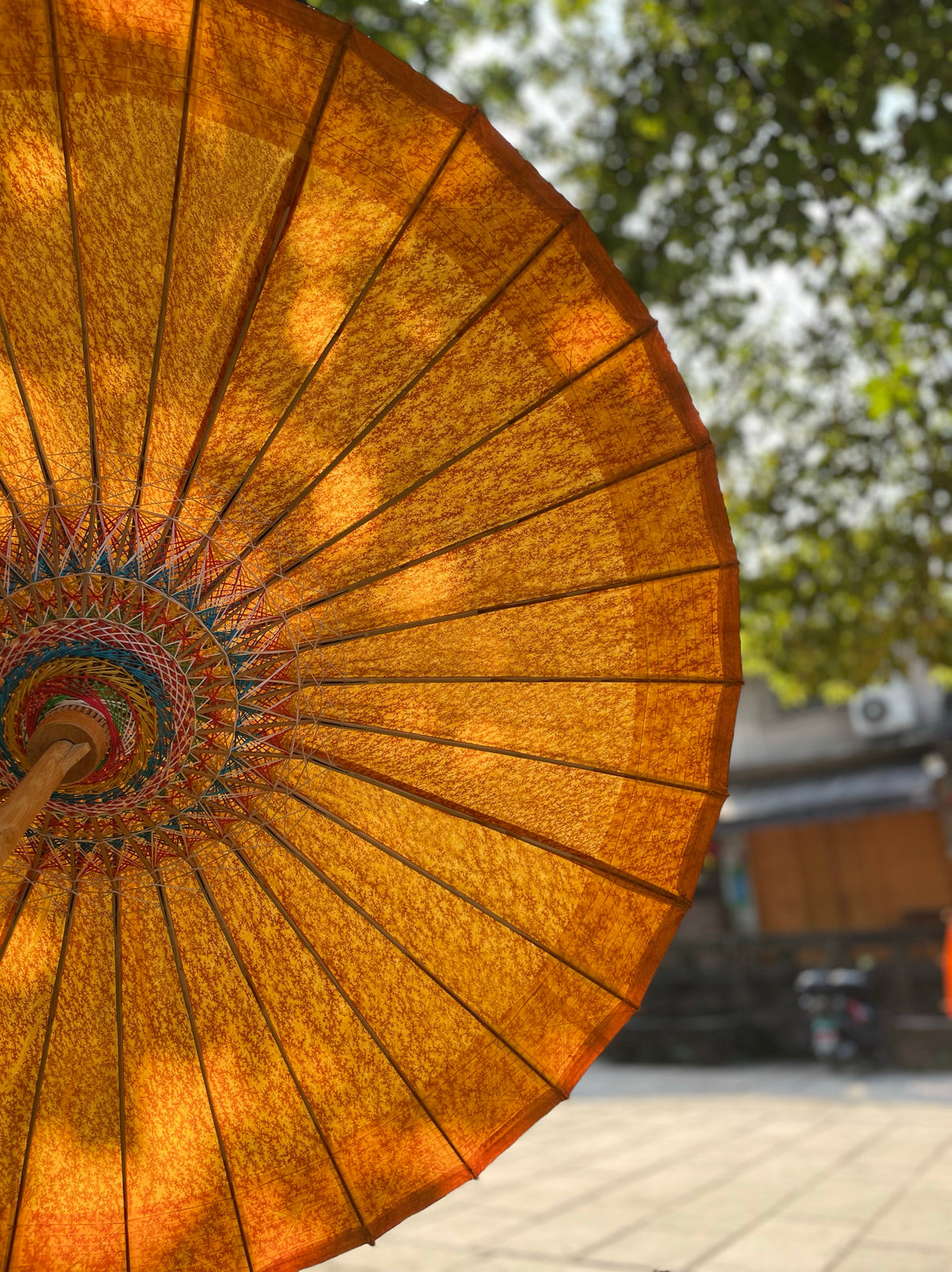 Solid Orange Oil Paper Umbrella
